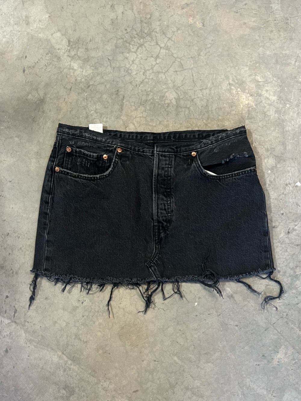 Black Frayed Denim Mini Skirt